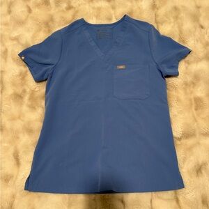 Figs Blue V-Neck Scrub Top, Size Small